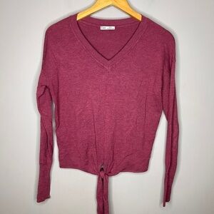 Dex vneck cropped tie front sweater